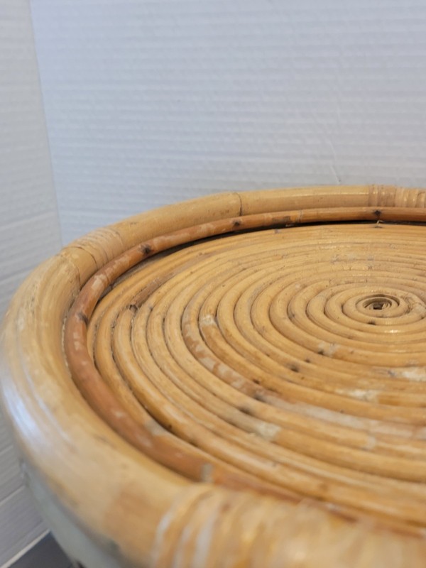 Vintage Rattan Round Side Table, Boho Plant Stand Stool Mid Century gallery
