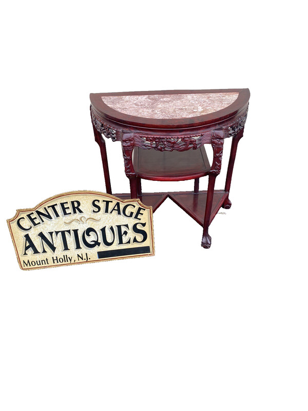 65112 Oriental Mahogany Console Table Hall Stand w/ Marble insert