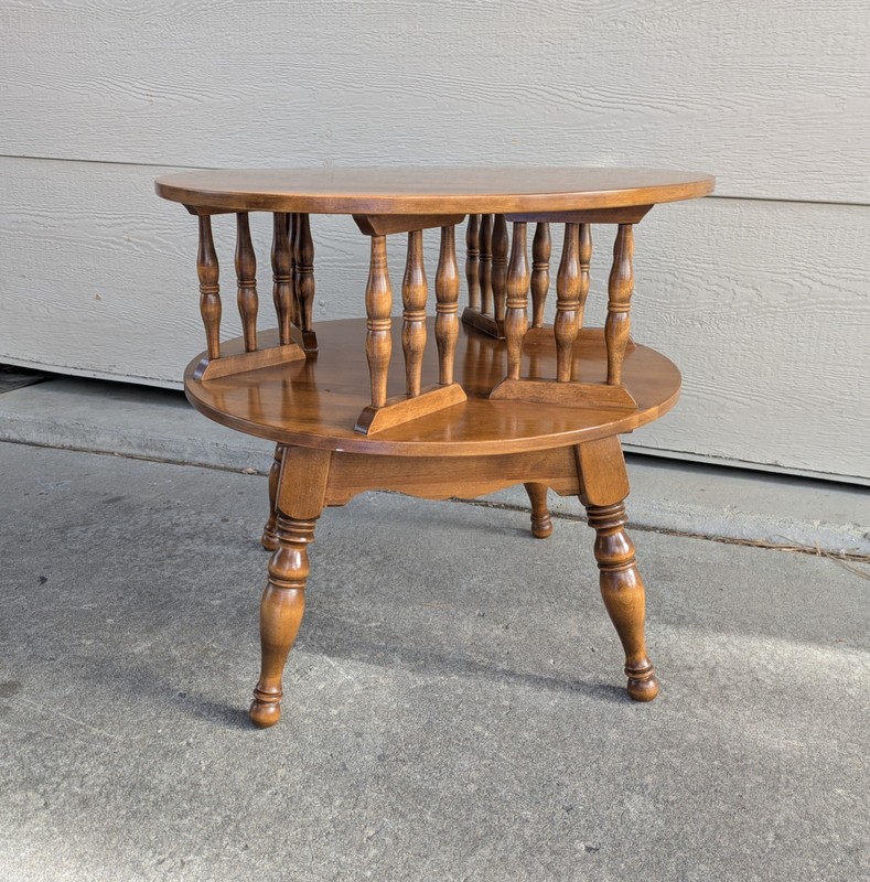 Vintage Ethan Allen Maple Wood Revolving/Rotating 2-Tier Drum End Table 10-8586 gallery