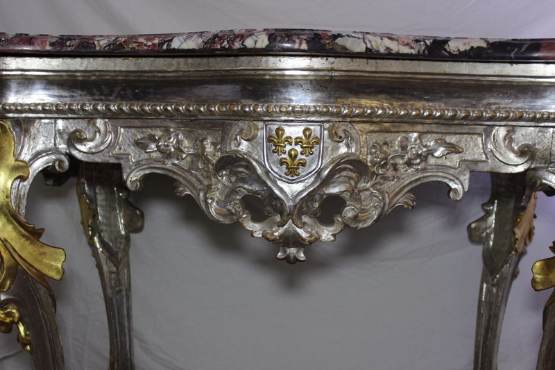 1800S 17Th Century Fleur-De-Lis Napoleon Era Louis XV Gilt-Wood Marble Table gallery