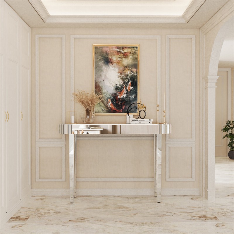 Luxury Console Table Extra Long Silver Mirrored Hallway Accent Table Home Decor gallery