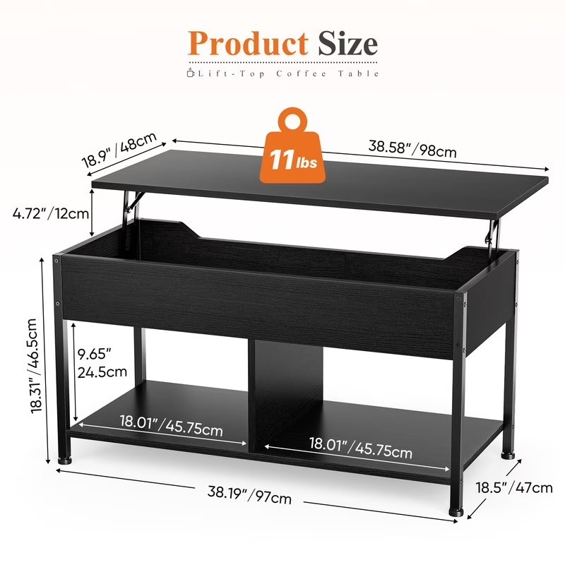 Gianna Lift Top Coffee Table with Storage 39" Center Table with Hidden Compartme gallery