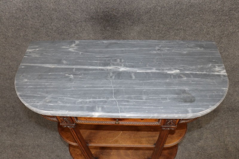 Louis XVI Style French Walnut Marble Top 3 Tier Console Table gallery