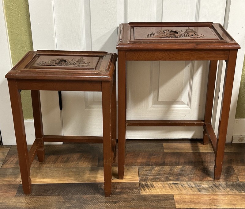 Set of 2 Vintage Chinese Oriental Nesting Side Tables See Pics & Description gallery