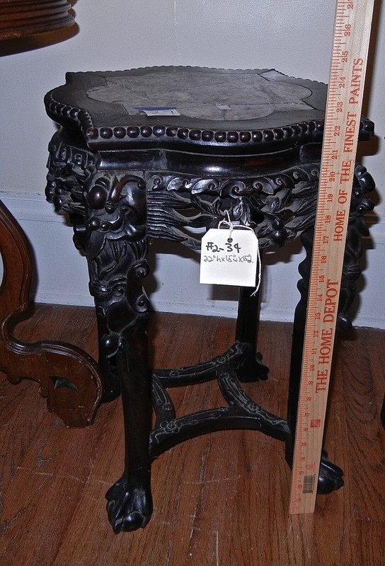 Antique Carved Asian Plant Stand Marble top End Table (Cat#27-2-34a)