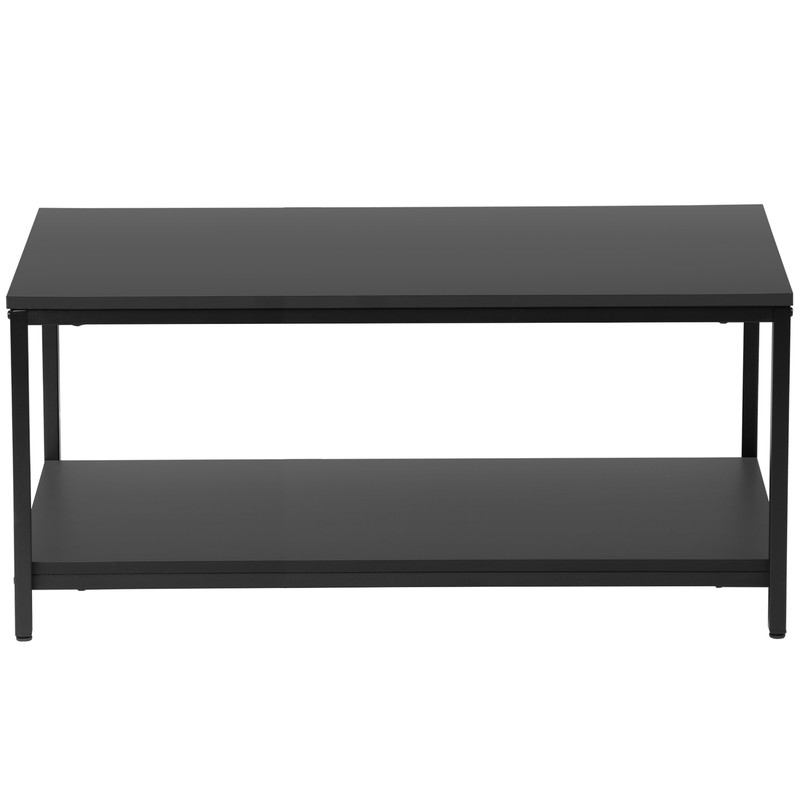 39″ Rectangular Coffee Table Industrial Wood Center Table w/ Storage Shelf Black