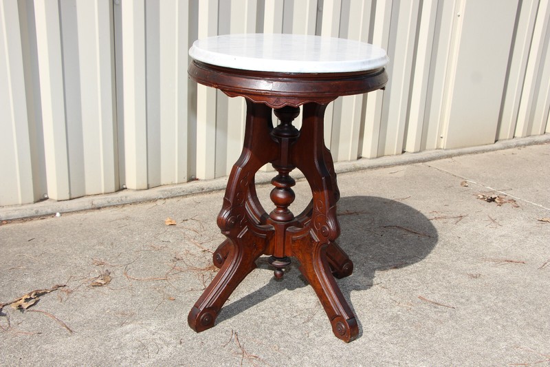Fancy Walnut Victorian Renaissance Revival Oval Marble Top Table ~ Ca.1870 gallery