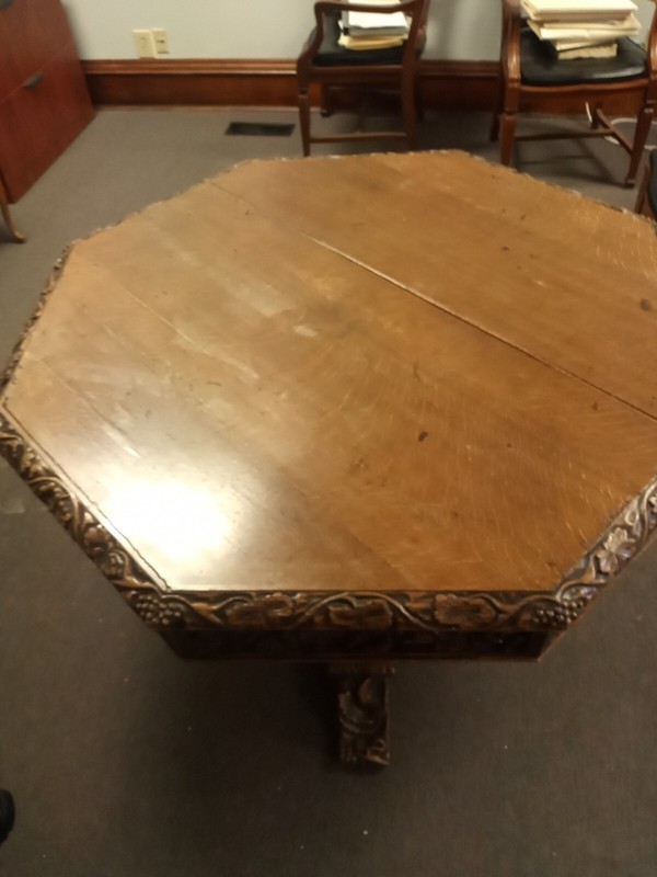 Antique Hand Art Nouveau 19th C Renaissance Gothic Table Carved Octagon 8 Side gallery