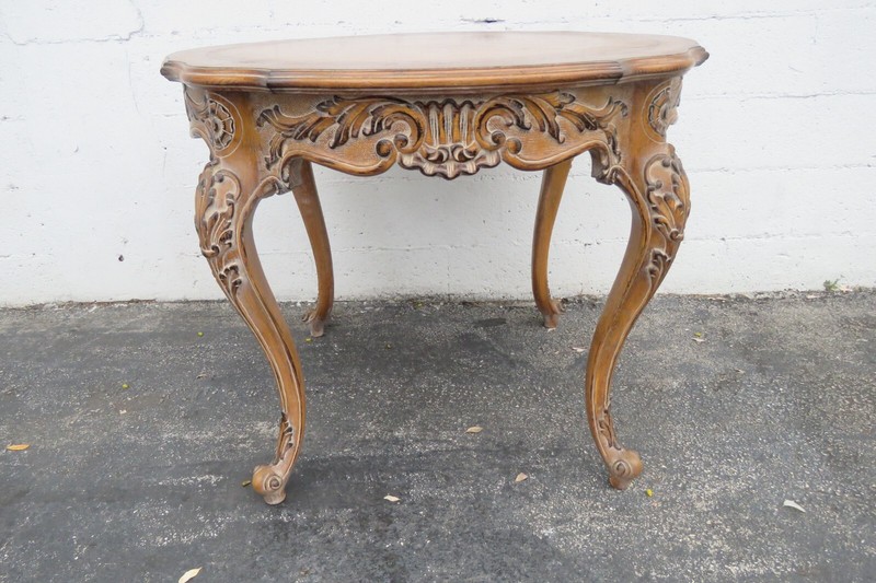 French Heavy Carved Parquet Inlay Round Side Center Table 3524 gallery