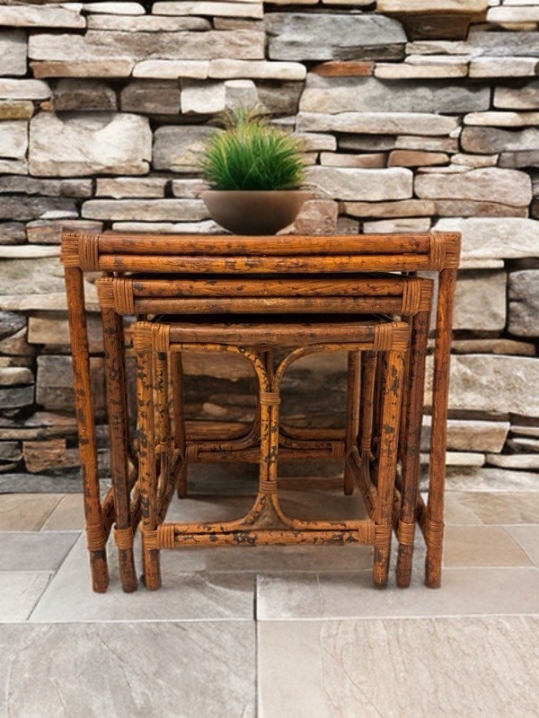 Vintage Bamboo & Wicker Nesting Tables - Set of 3, Boho Decor, Mid-Century Style gallery