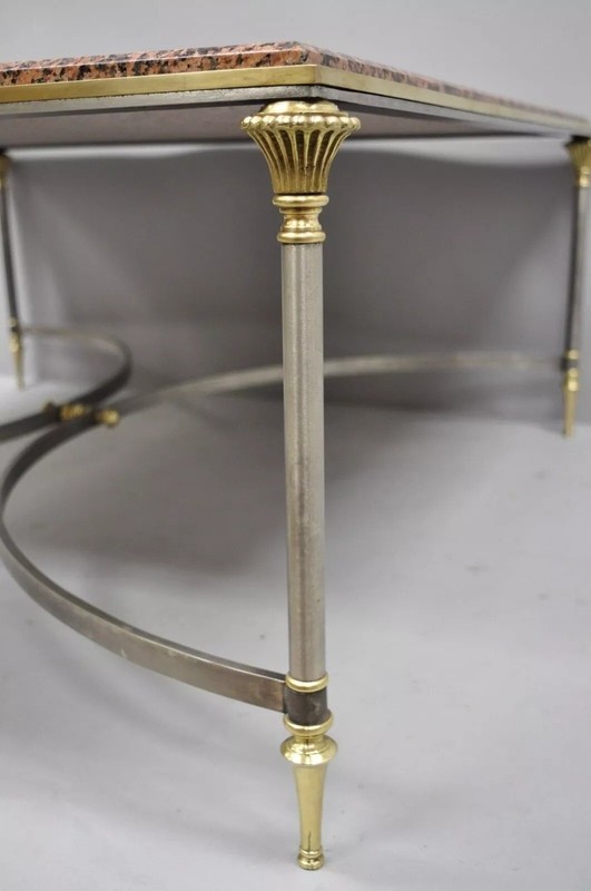 Italian Neoclassical Maison Jansen Style Steel & Brass Marble Top Coffee Table gallery