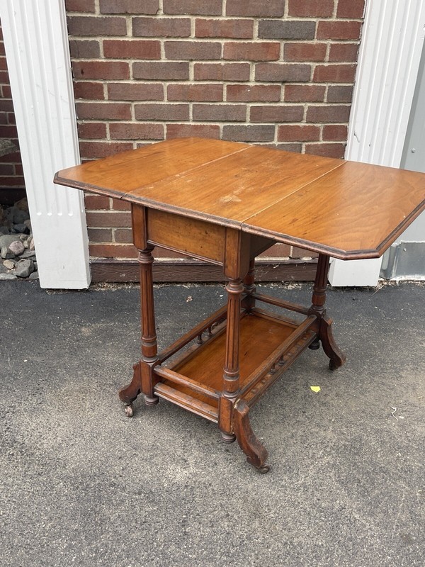 Antique Sutherland Drop Leaf End Table w/ Casters Solid Victorian Wood Working gallery