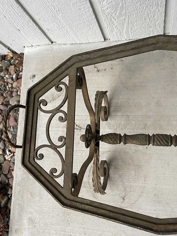 Antique Iron And Brass Table Serving Tray Art Nouveau Vtg 1930s Needs Glass gallery