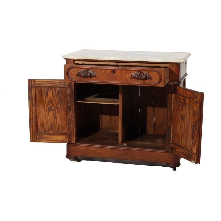 Antique Victorian Carved Chestnut & Walnut Marble Top Washstand c1890 gallery