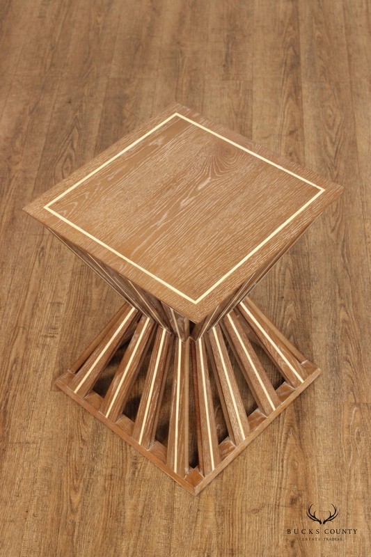 Contemporary Geometric Inlaid Oak Side Table gallery