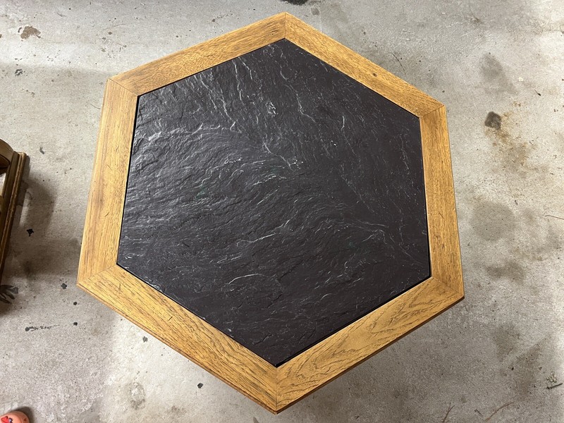 VINTAGE Oak Coffee Table and End Table Set with Slate Tray, 1960s gallery