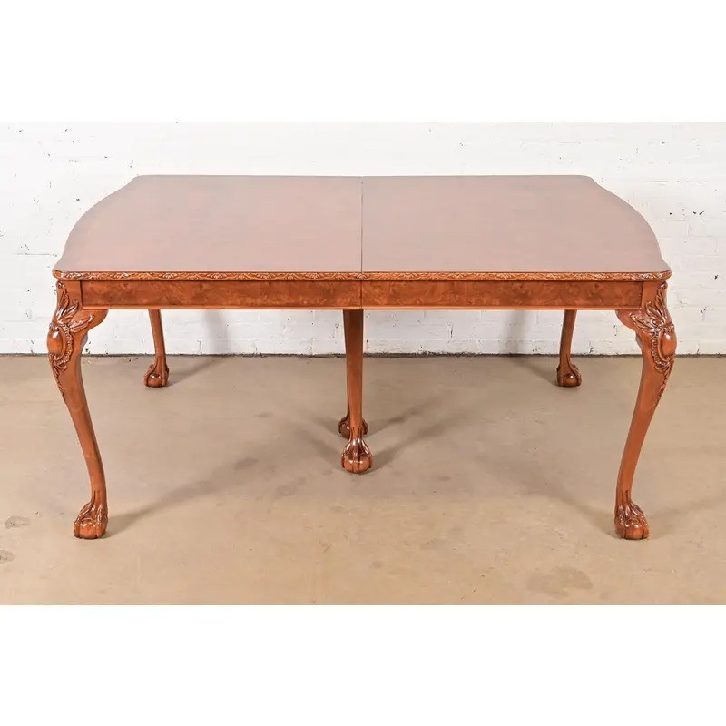 Romweber Chippendale Burl Wood Extension Dining Table, Newly Refinished gallery