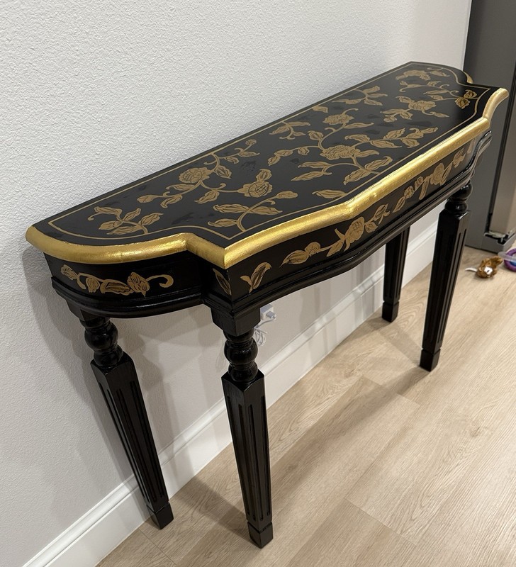 Vintage 1/2 moon Side Table Black Woth Gold Accents gallery