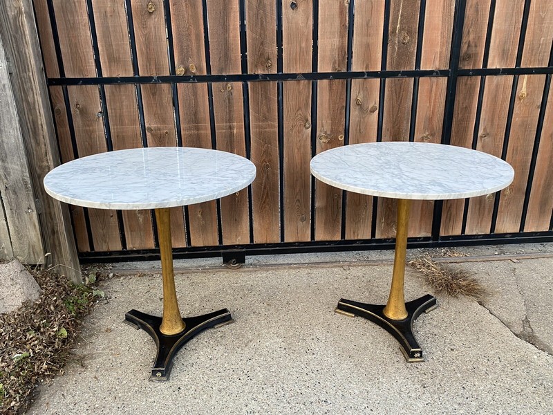 2 Vtg Hollywood Regency Palladio MCM Pair Tables 30" dia 30h Italian We Deliver gallery