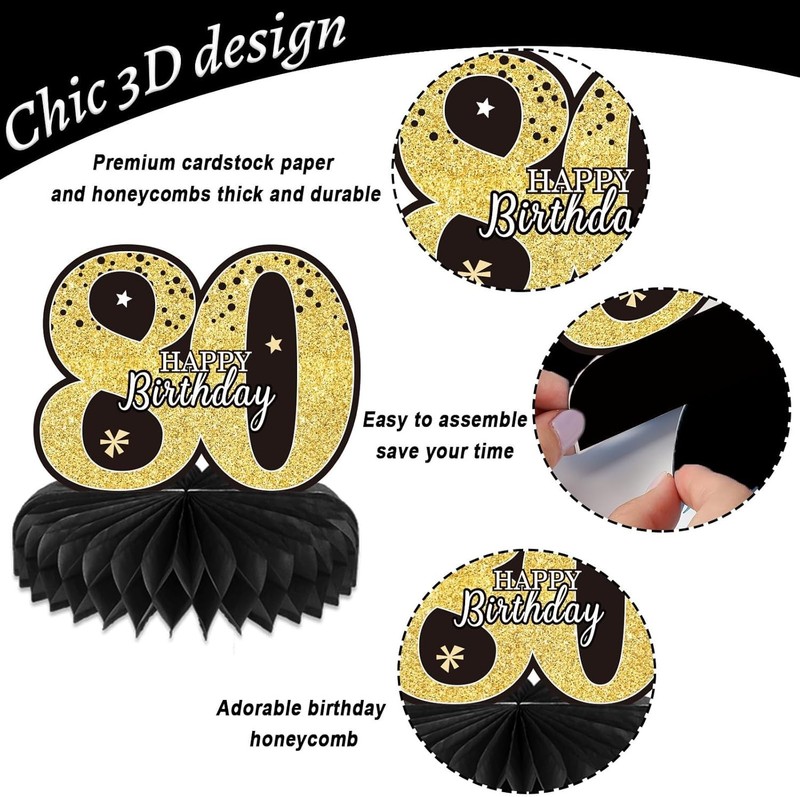 9PCS 80th Birthday decorations birthday Centerpieces for gallery