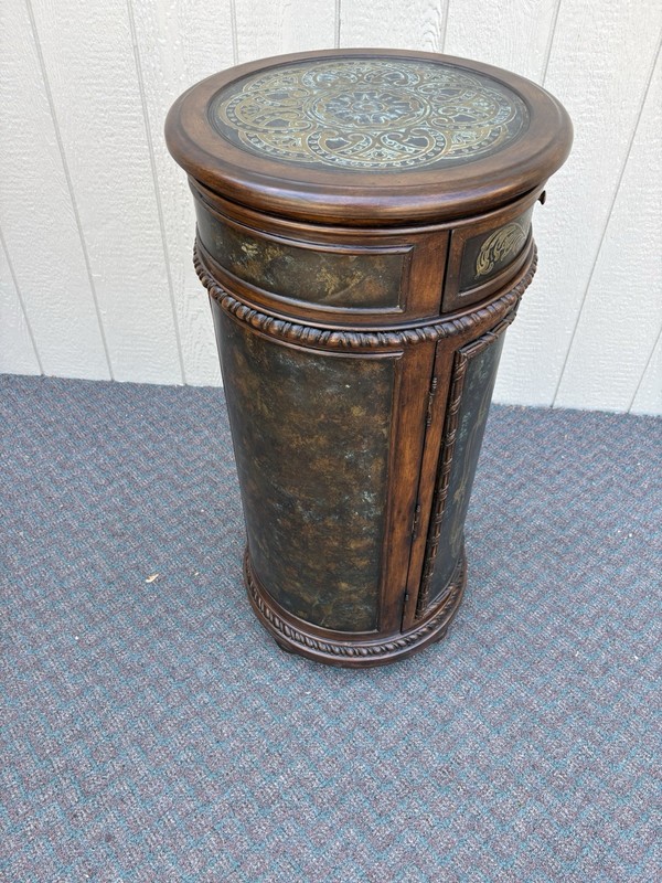67762 Hooker SEVEN SEAS Round Pedestal Cabinet with Intricate Inlaid Design gallery