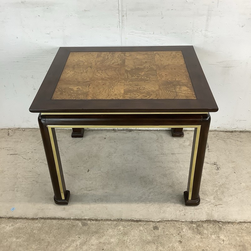 Vintage Burl Wood & Brass End Table