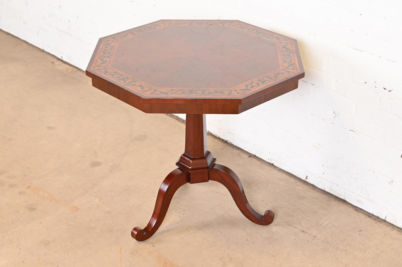 Kindel Furniture Regency Mahogany Inlaid Marquetry Pedestal Tea Table