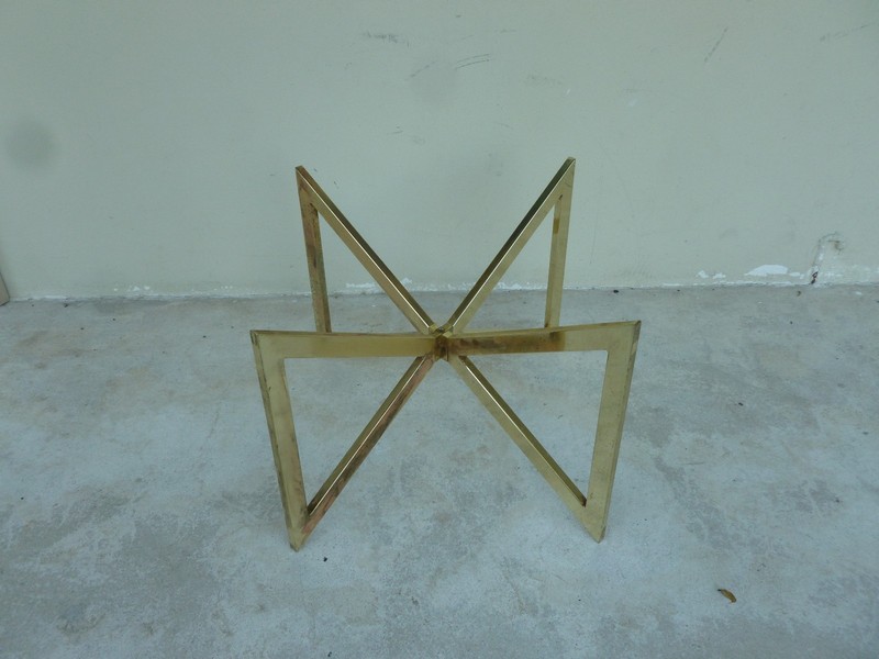 STYLISH ARCHITECTURAL 70'S 4 INTERSECTING BRASS PLATED TRIANGLES COFFEE TABLE gallery