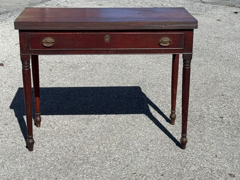antique cherry sheraton console game card table 1 drawer 1820 old finish gallery