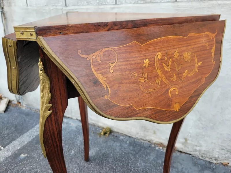 19th Century Louis XV Style Side Table with Rosewood Marquetry - French Antique gallery