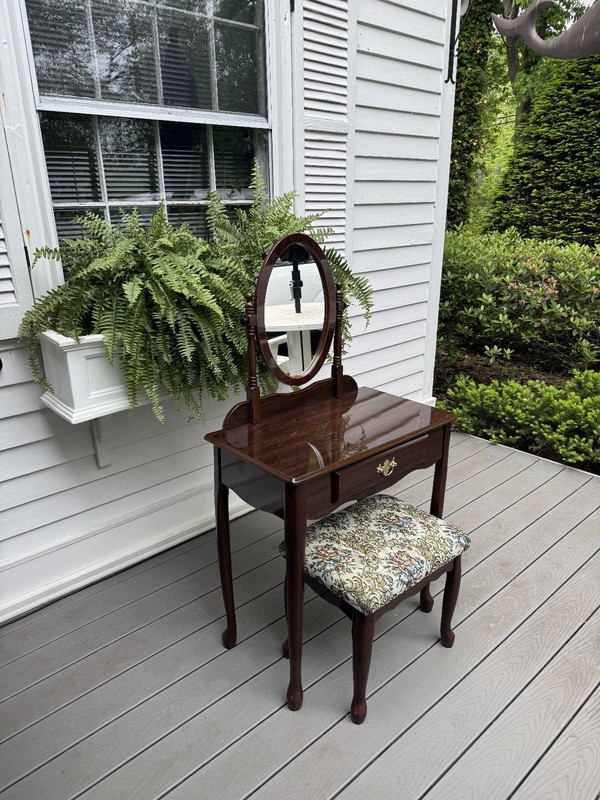 VTG BOMBAY COMPANY VANITY END SIDE TABLE DESK NIGHTSTAND & MIRROR & STOOL BENCH gallery
