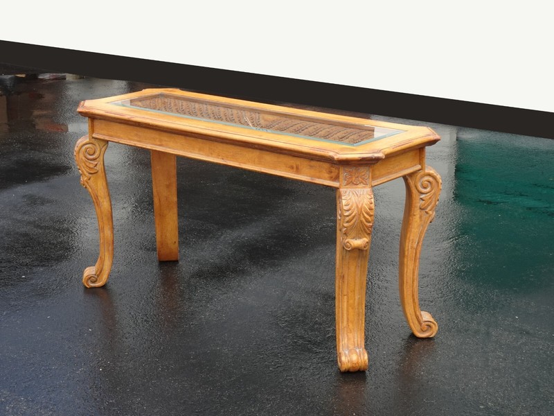 Vintage Golden Brown Entry Console Table w Beveled Glass Top ~ Cravings gallery