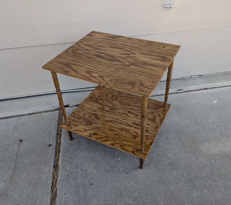 Vintage Rustic Country Oak Wood 2-Tier Side Utility Table Turned Spindle Legs M7 gallery