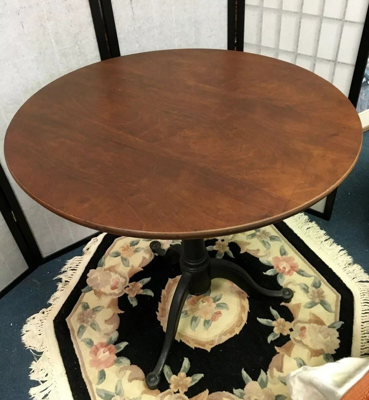 ANTIQUE WALNUT TILT TOP TEA OR WINE TABLE CAST IRON BASE LOCAL PICKUP NC gallery
