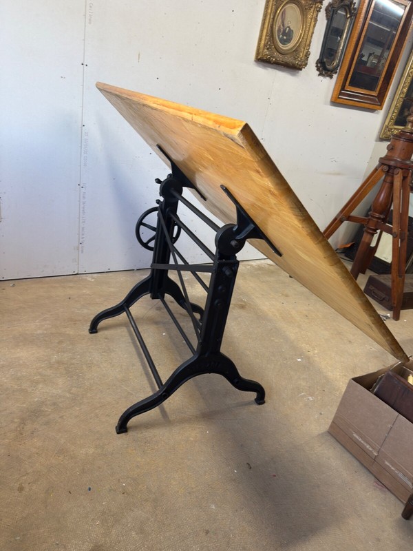 Antique cast iron drafting table architect dining industrial Dietzgen 1900 draw gallery