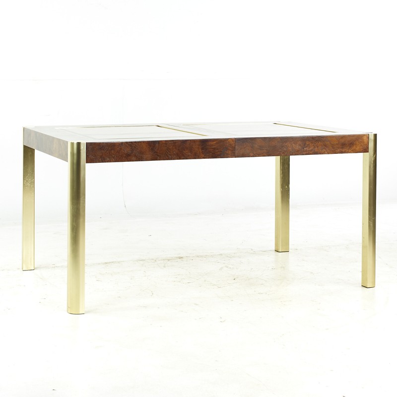 Century Mid Century Burlwood Brass and Glass Dining Table