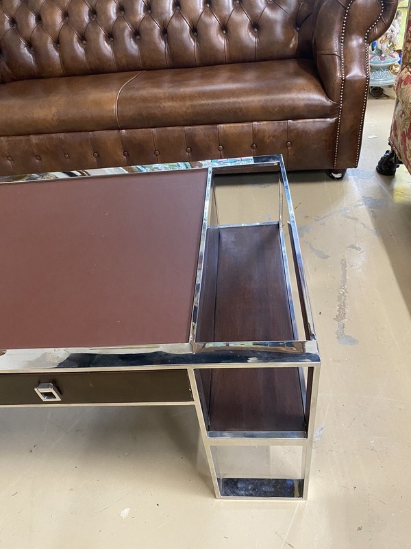 FRENCH MODERN CHROME & LEATHER COFFEE TABLE gallery