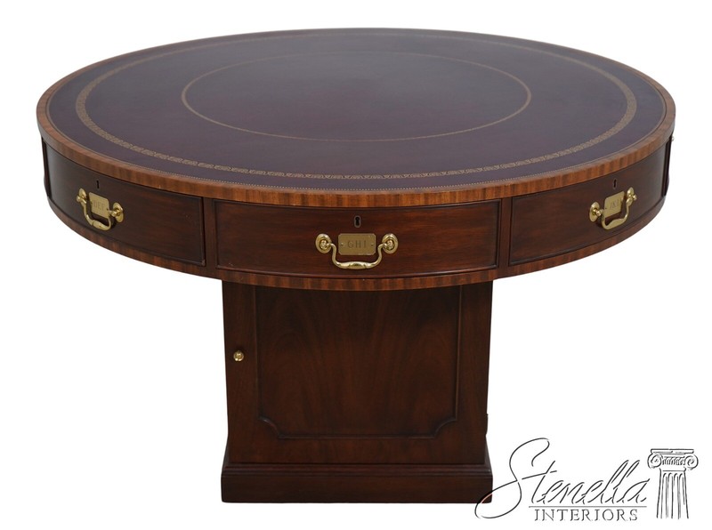 L68098: HENKEL HARRIS MOORE Leather Top Mahogany Round Rent Table
