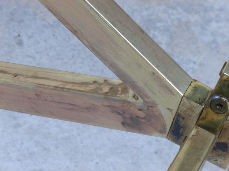 STYLISH ARCHITECTURAL 70'S 4 INTERSECTING BRASS PLATED TRIANGLES COFFEE TABLE gallery