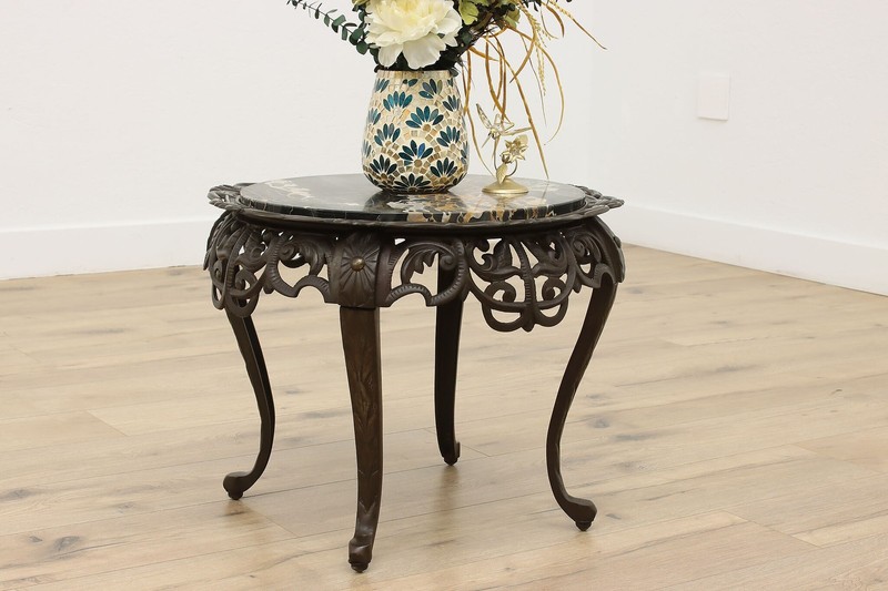 Victorian Vintage Cast Iron & Marble Top Coffee Patio Table #52500