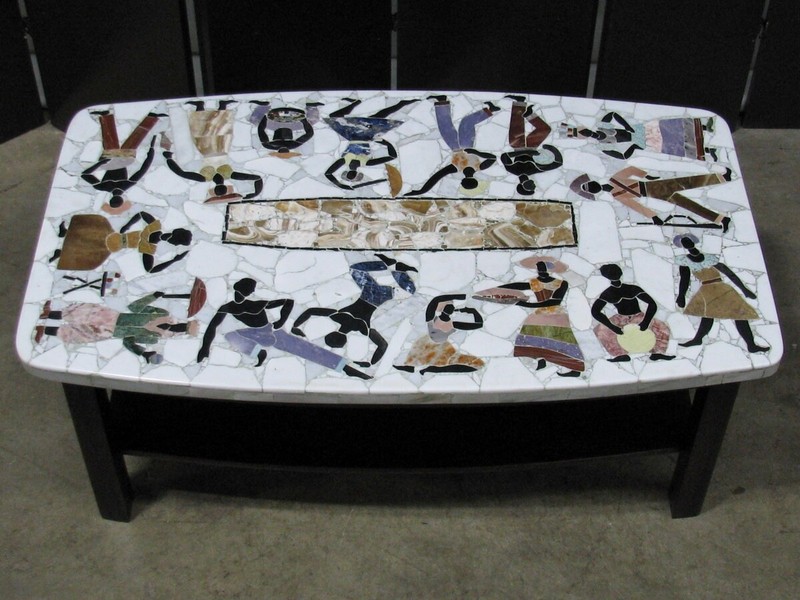 1960’s Custom Brazilian Mosaic Coffee Table; Marble & Semi-Precious Stone Artist