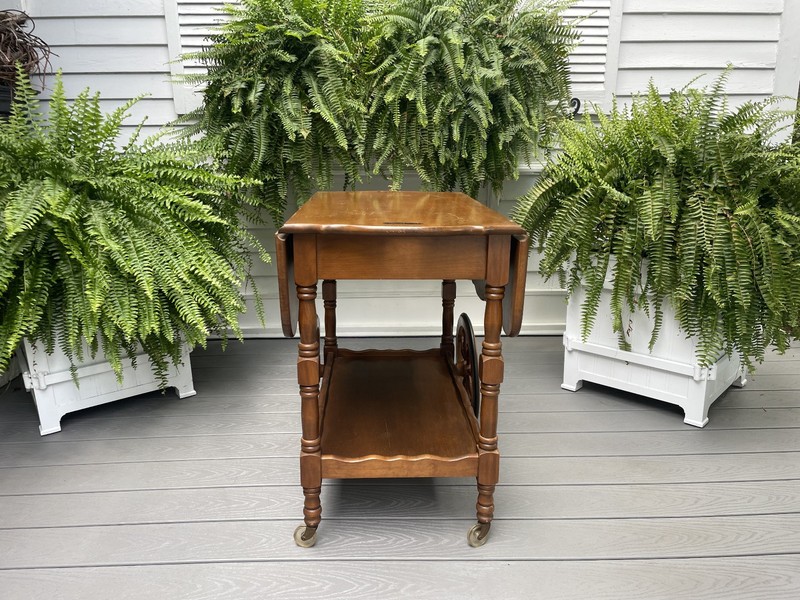 VTG ETHAN ALLEN MAPLE ROLLING TEA CART DROP LEAF SIDE END COFFEE TABLE W/ SHELF gallery