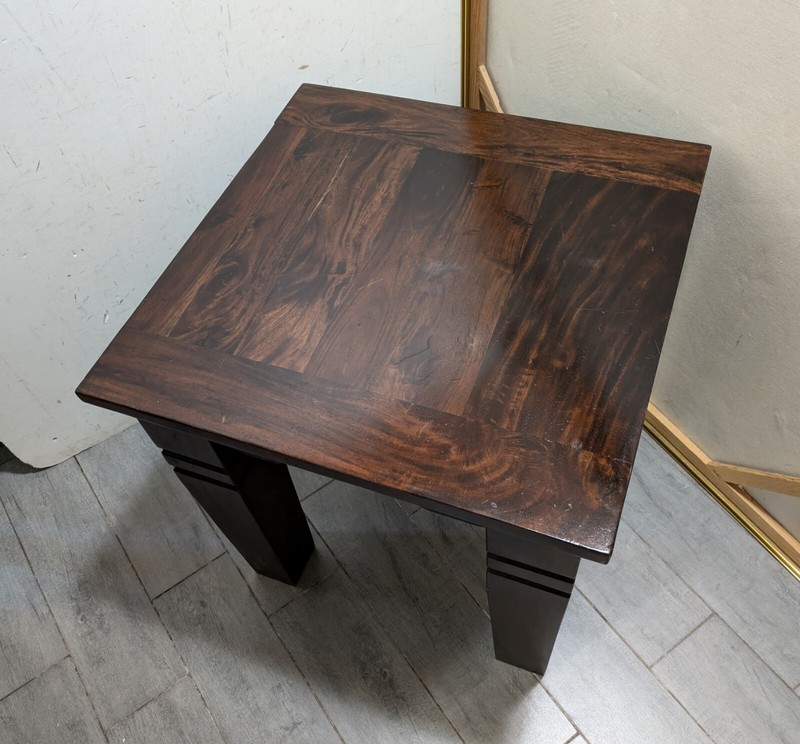Vintage Heavy Rustic Solid Wood Asian Oriental Brutalist Side End Table W72 gallery