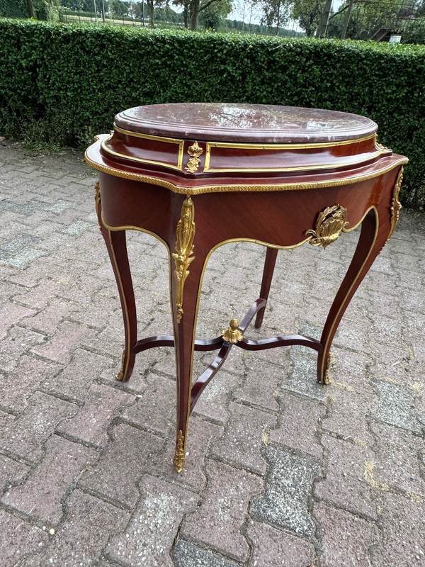 Side Table 1910 French Louis XVI Mahogany Bronze Pink Marble Top gallery