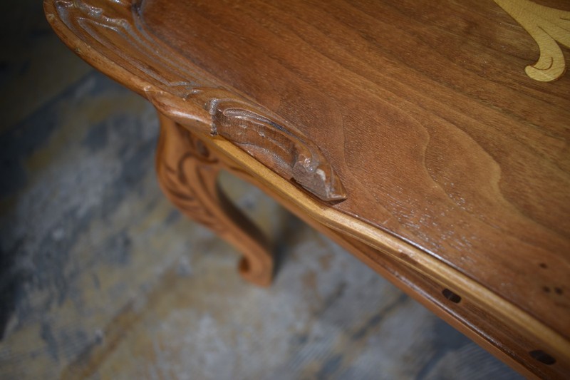 Vintage French Provincial Coffee Table Inlay Wood Carved Cabriole Legs gallery