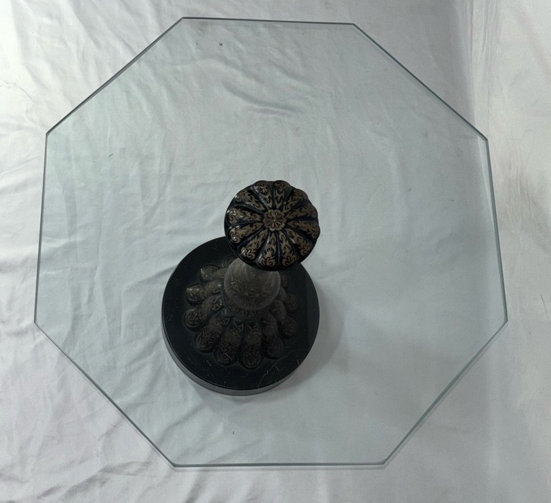 Vintage Mid Century Engraved Etched Blackened Brass Glass Top Side Table INDIA A gallery