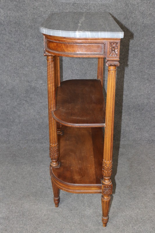 Louis XVI Style French Walnut Marble Top 3 Tier Console Table gallery