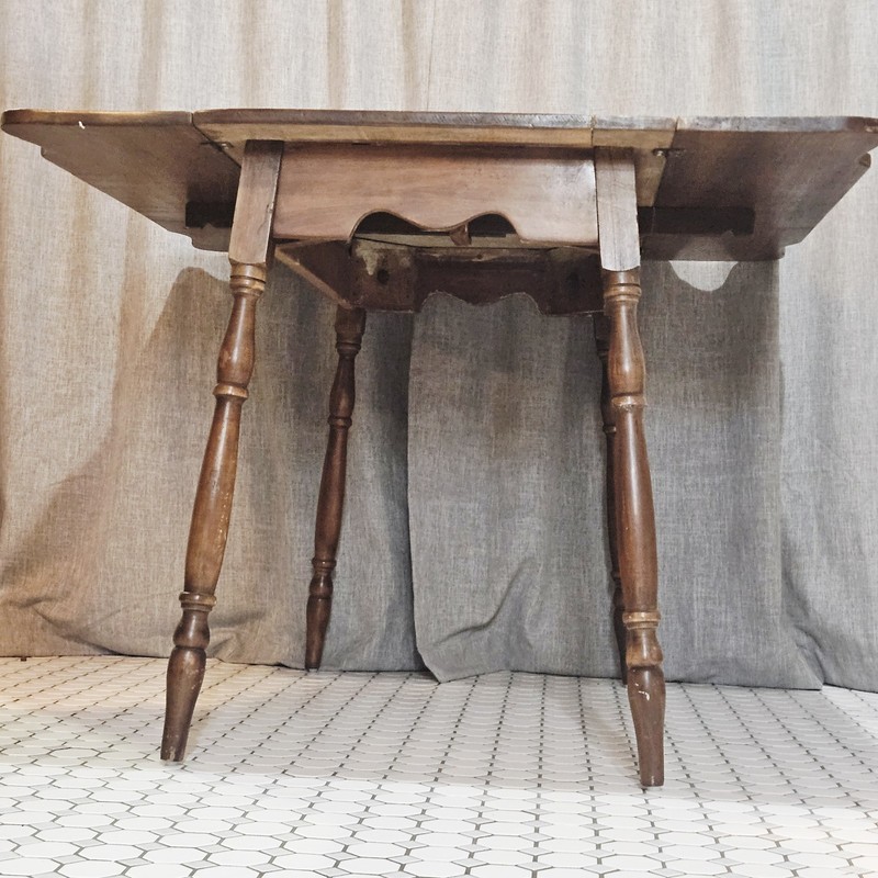 Antique Walnut Drop Leaf Table c1920 Pull-Out Brace Farmhouse Solid Wood gallery