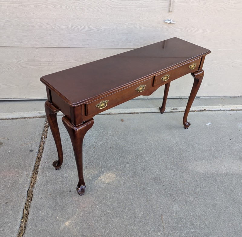 Vintage Bombay Company Queen Anne Mahogany Wood Console Sofa Table 2-Drawer M97 gallery
