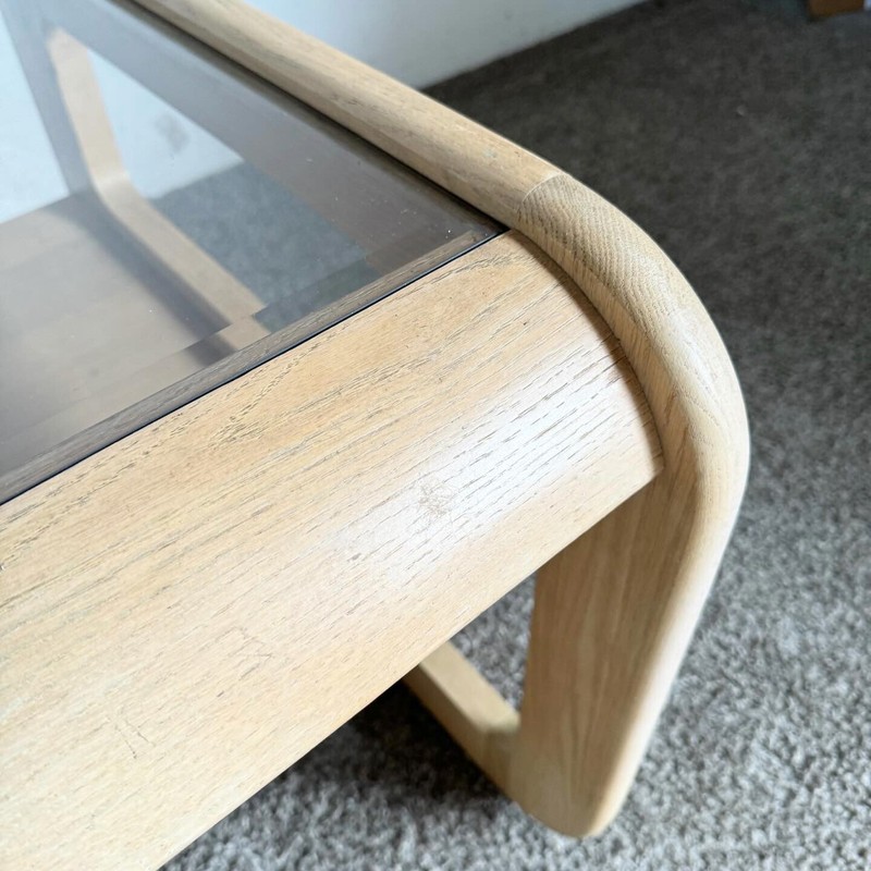 Mid Century Modern Oak Side Table With Smoked Glass Top by Lou Hodges gallery